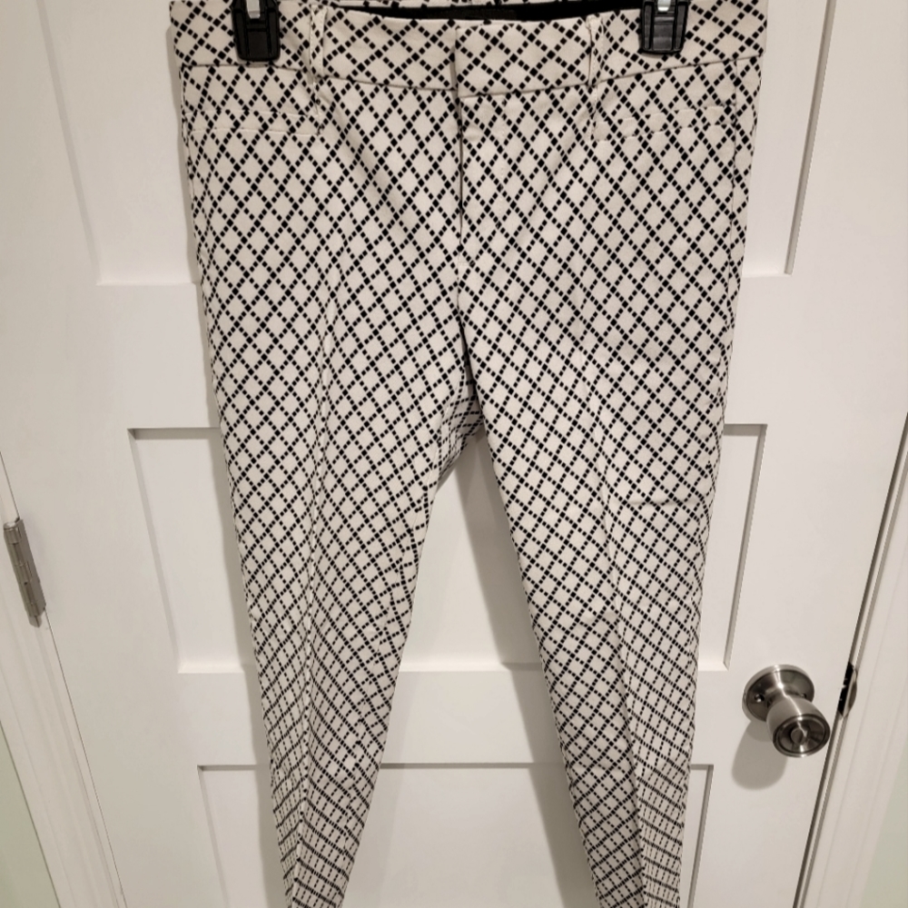 Banana Republic Sloan Pants White Black Womens Sz 4 Argyle Diamond Pattern